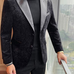 Jacquard Velvet Leather Lapel Men's Blazer