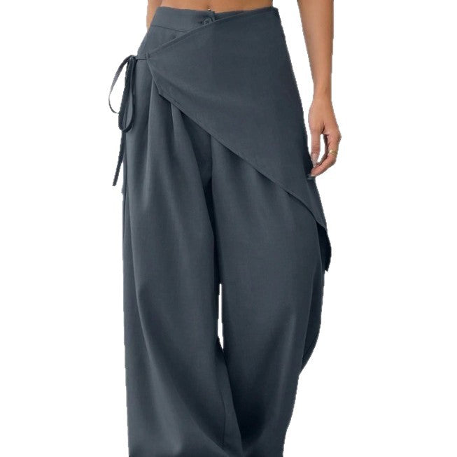 Casual Wide-leg Straight Pants - grey