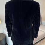 Peak Lapel Double-breasted Velvet Two-piece Suit - black
