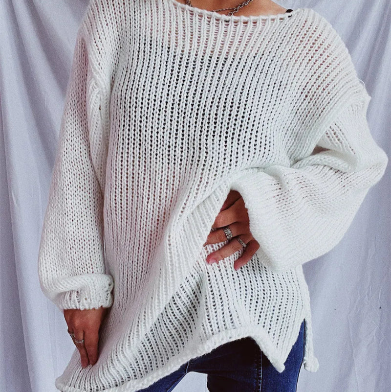 Boat Neck Dropped Shoulder Sweater - runwayfashionista.com