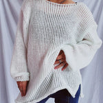 Boat Neck Dropped Shoulder Sweater - runwayfashionista.com
