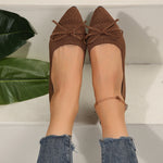 Bow Knitted Pointed-toed Flats Shoes - brown