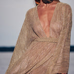 Champagne Pleated Dolman Sleeve Maxi Dress
