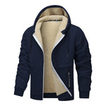 Thick Sherpa Lined Hooded Zipper Jacket - Navy blue
