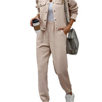 Plaid texture snap down top and pants set - runwayfashionista.com