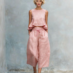 Round Neck Sleeveless Top And Loose Wide-leg Pants - pink