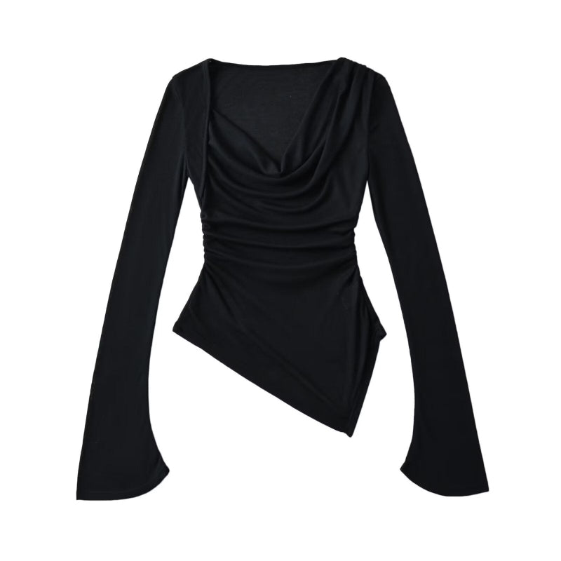 Swing collar one shoulder long sleeved T-shirt