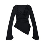 Swing collar one shoulder long sleeved T-shirt