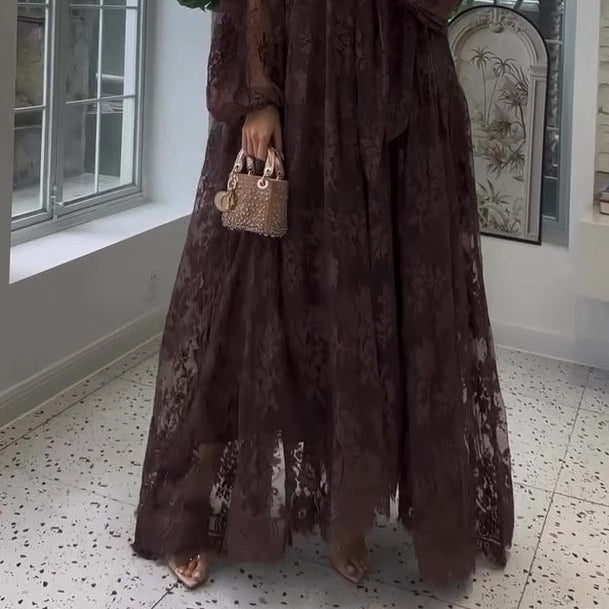 Lace Tie Double Layer Swing Maxi Dress