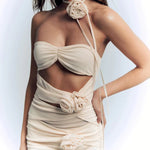 Three-dimensional Halter Neck Tube Top Mini Dress