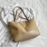Chic Straw Weave Tote with Leather Straps - runwayfashionistacom
