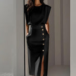 Casual Sleeveless Midi Dress - black
