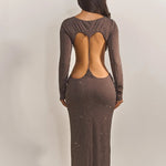 Mocha Rhinestone-Embellished Crop Top Maxi Dress