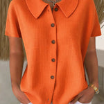 Turn-Down Casual Loose Fit Short Sleeve Shirt - orange
