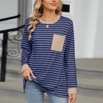 Pocketed Striped Round Neck Long Sleeve T-Shirt - runwayfashionista.com