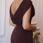 Brown Swoosh Collar Sleeveless Maxi Dress