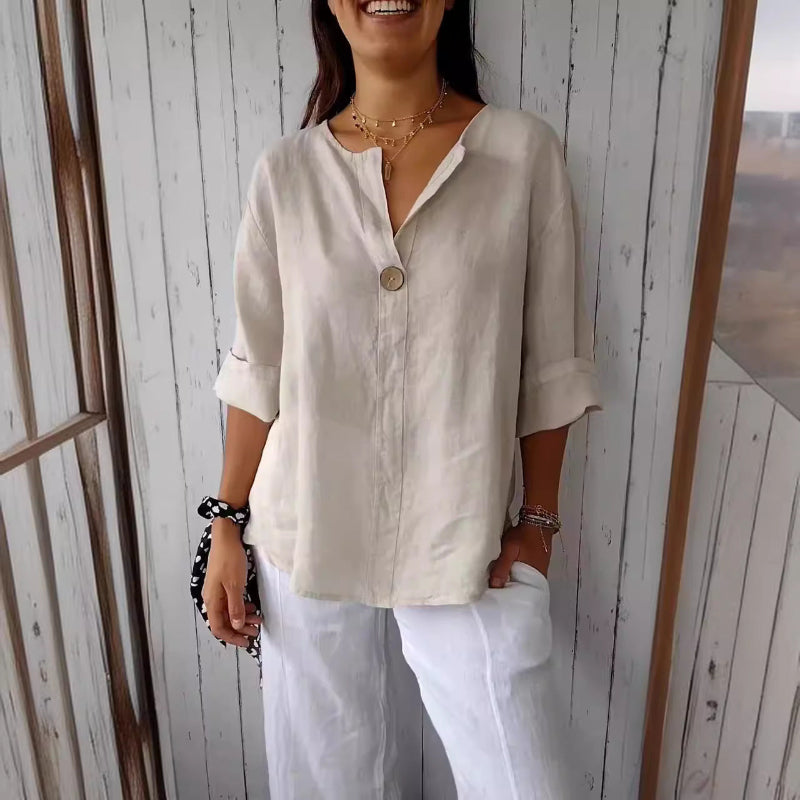 V-neck Long-sleeved Tops -beige
