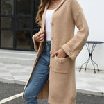 Pocketed Button Up Long Sleeve Hooded Cardigan - runwayfashonista.com