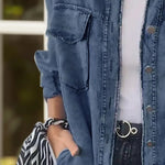 Pocketed Button Up Long Sleeve Denim Jacket - runwayfashionista.com