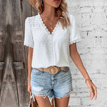 Lace V-neck Blouse - white