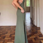 Halter Neck Open Back Slit Maxi Dress
