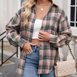 Plaid Collared Neck Long Sleeve Shirt - runwayfashionista.com
