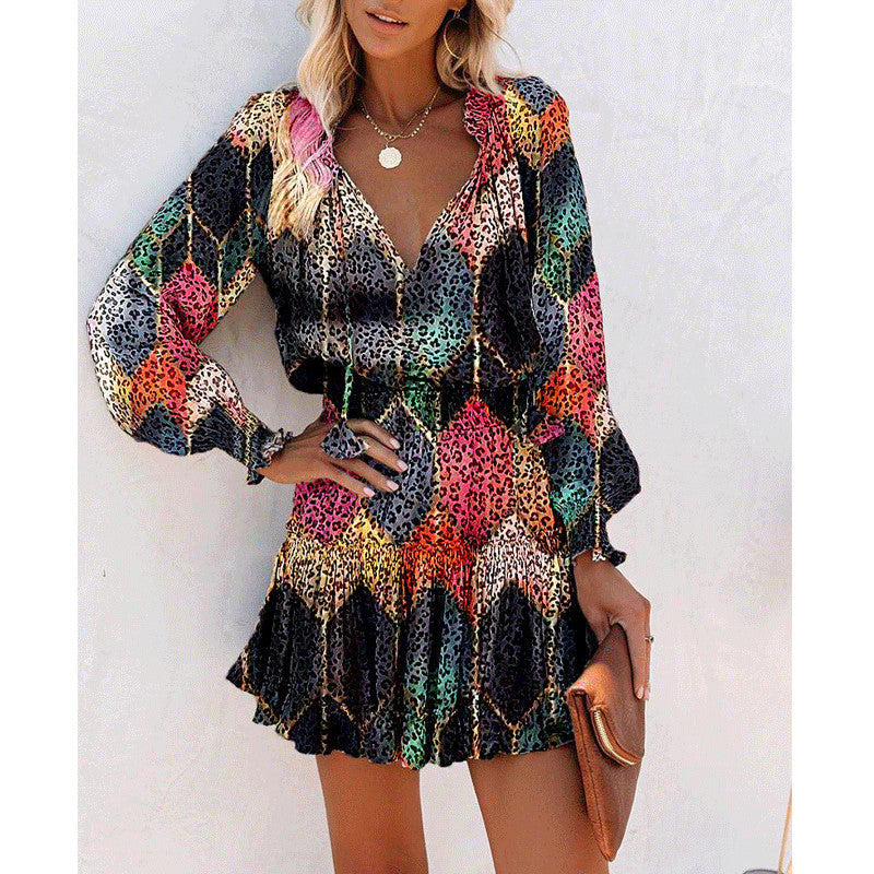Floral Print Long Sleeve Mini Dress