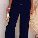 Decorative Button High Waist Pants - runwayfashionista.com