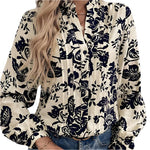 Printed notched long sleeve shirt -runwayfashionista.com
