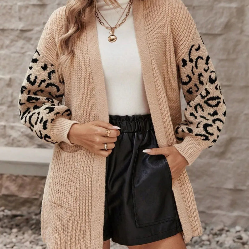 Pocketed Leopard Open Front Cardigan - runwayfashionista.com