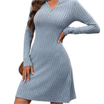 Notched long sleeve mini dress - runwayfashionista.com