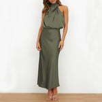 Sleek Sleeveless Summer Midi Dress - Olive Green