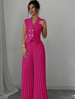 Vest Top And Pleated Straight Pants Set - pink