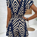 Printed Surplice Cap Sleeve Romper - runwayfashion.com