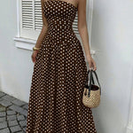 Elegant Polka-dot Off-shoulder Midi Dresses - brown