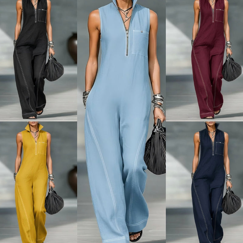 Stand-up Collar Jumpsuit With Pockets