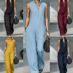 Stand-up Collar Jumpsuit With Pockets