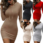 Ribbed Hooded Long Sleeve Mini Dress