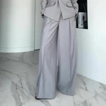 Grey Single-button Blazer & Wide-leg Pants Suit