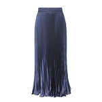 Glossy pleated long skirt