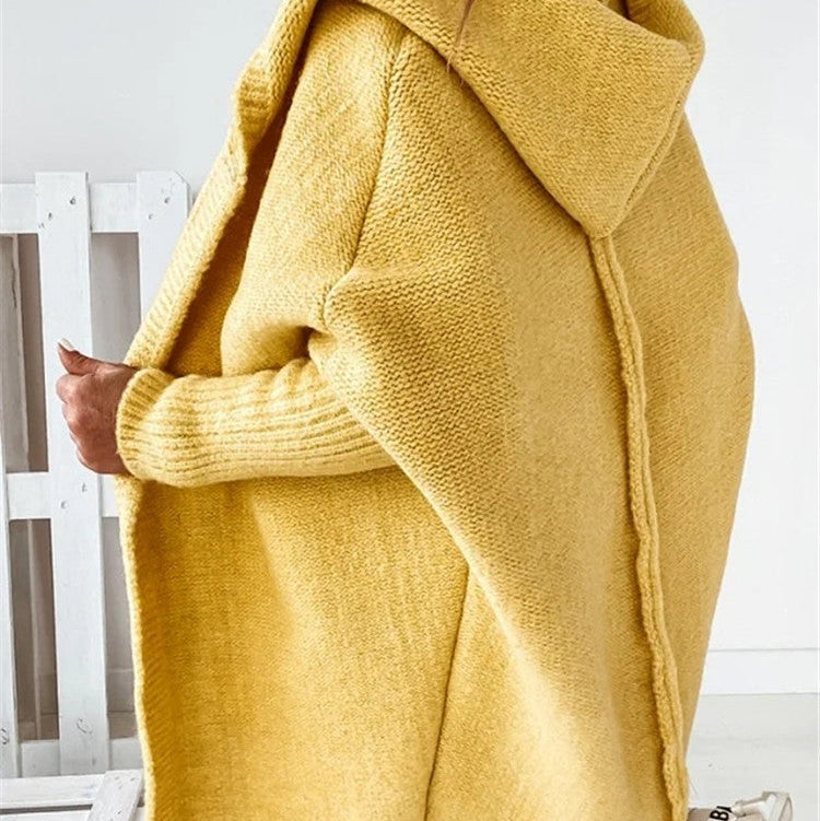 Oversized Bat Sleeve Hooded Cardigan - yellow