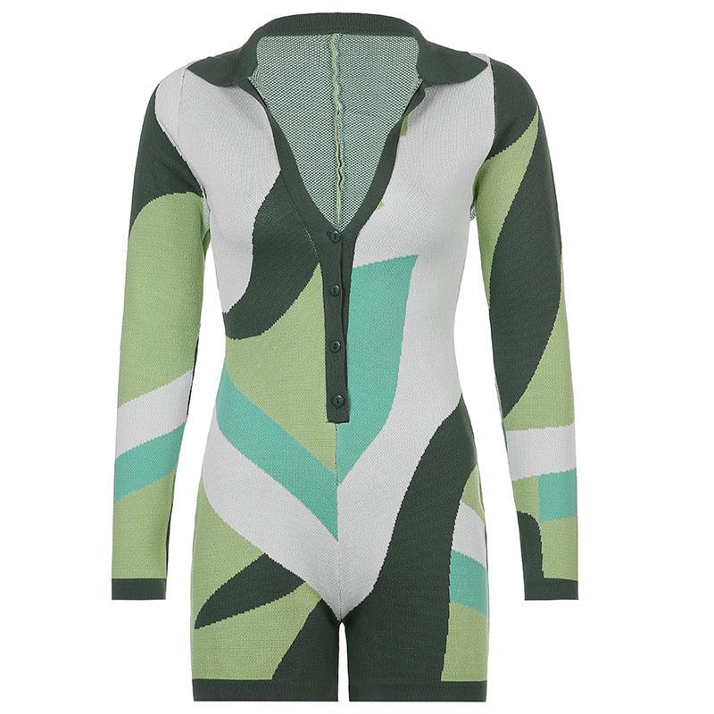 Color Block Stitching Long Sleeve Rompers - runwayfashionista.com