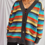 Contrast Stripes Button Up Long Sleeve Cardiganrunwayfashonista.com