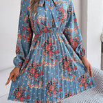 Elegant Floral Lace-Up Pleated Dress