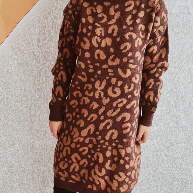 Leopard Round Neck Long Sleeve Sweater - runwayfashionista.com