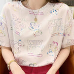 Cute Cartoon Loose Fit Milk Silk T-Shirt - white
