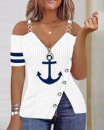 Summer Anchor Graphic Printed Zipper T-shirt - runwayfashionista.com