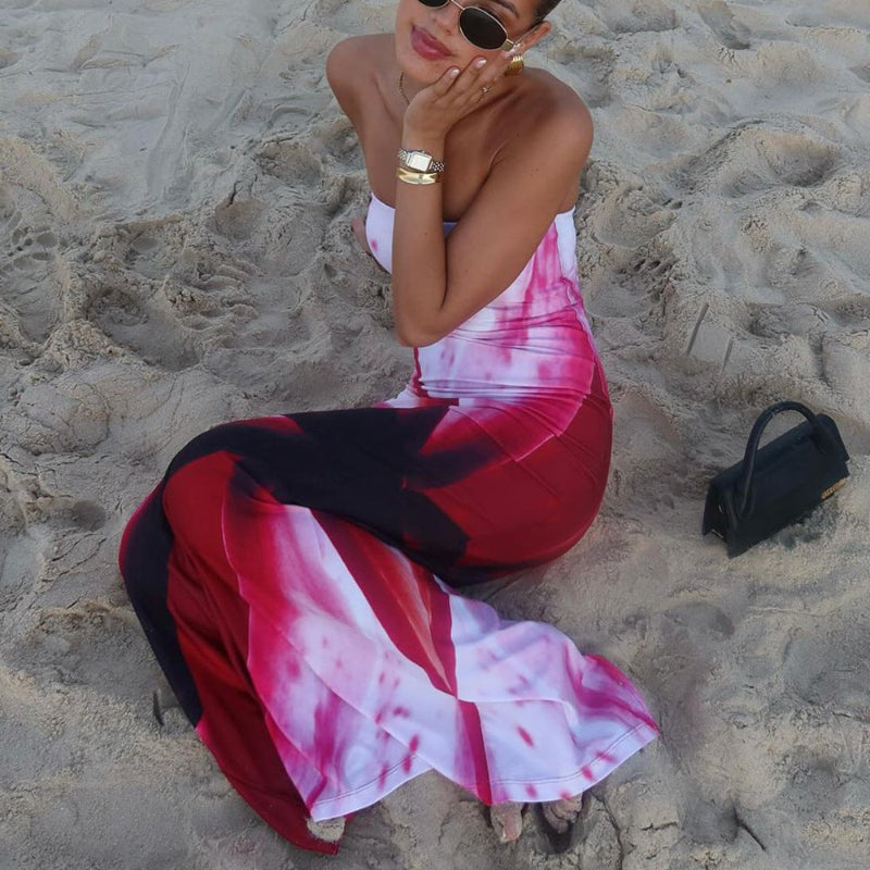 Daring Strapless Maxi Dress with Waist Bag