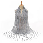 Long Fringe Sequin Embroidered Shawl