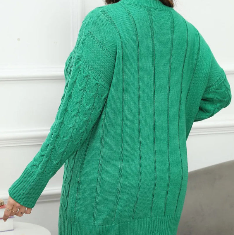 Plus Size Round Neck Long Sleeve Cable-Knit Sweater